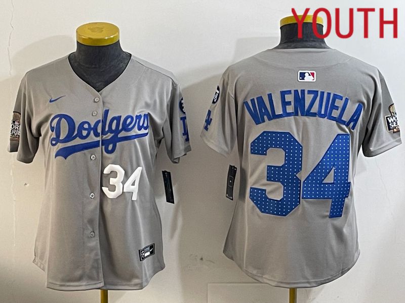 Youth Los Angeles Dodgers 34 Valenzuela Grey Game 2024 Nike MLB Jersey style 12053